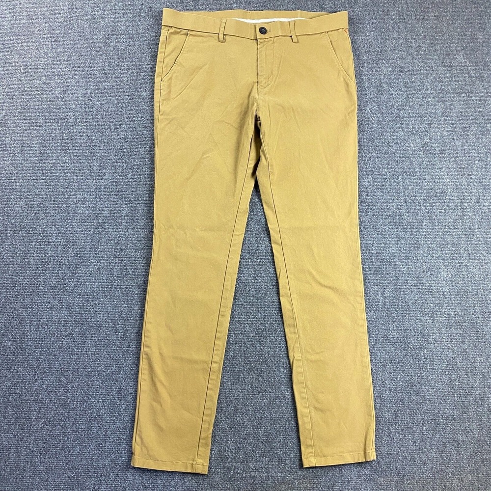Plaid & Plain Pants Men's 34x32 Beige‎ Chino Casual Skinny Fit Cotton Blend